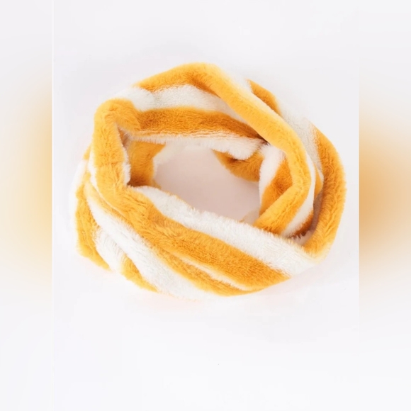 Yellow Striped Fuzzy Twisted Infinity Scarf - Picture 3 of 4